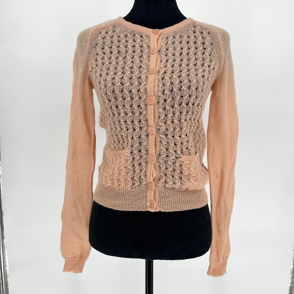 NEW‎ Anthropologie Guinevere Pink Mohair Blend Knit Button Up Cardigan Dainty XS